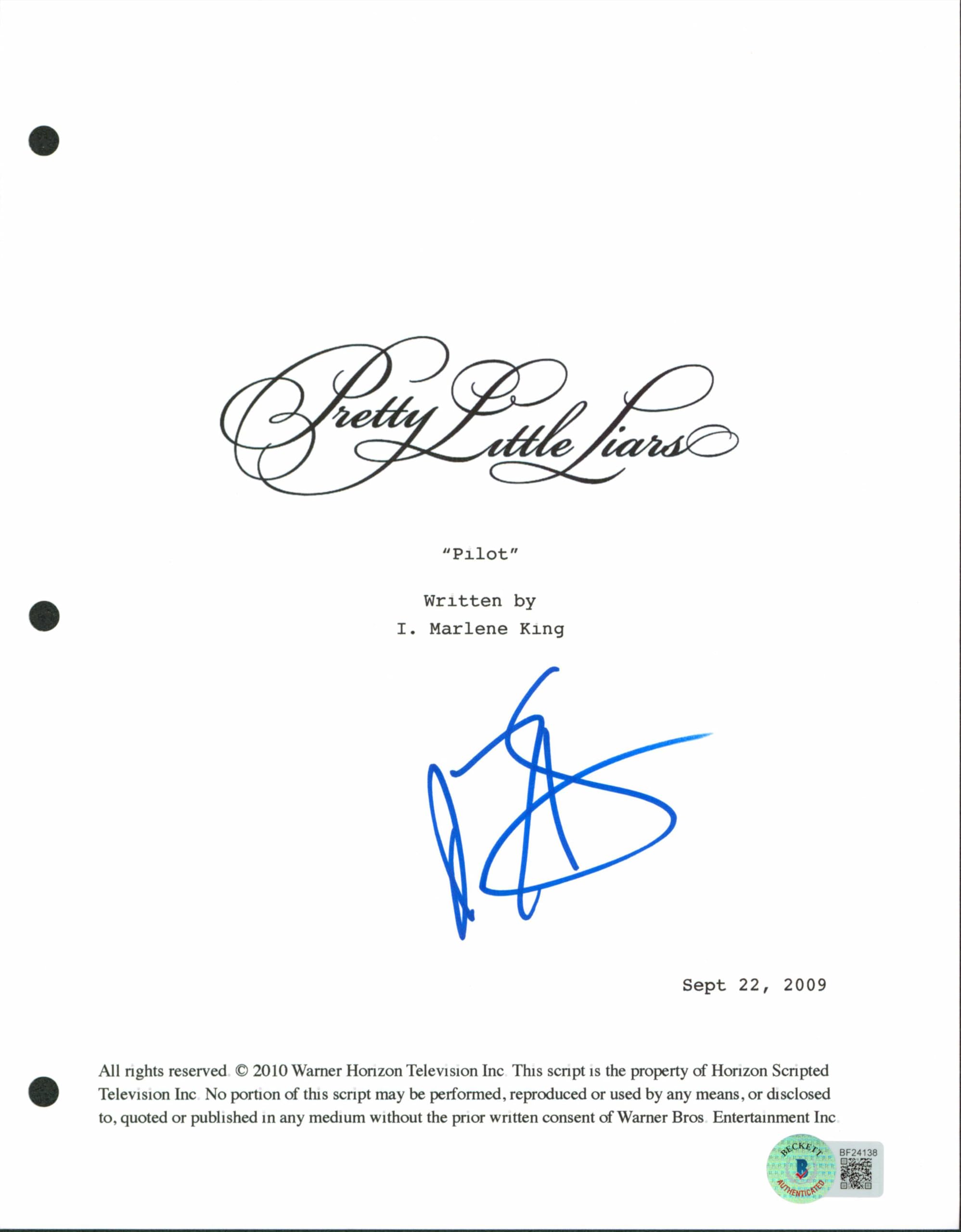 I. Marlene King Authentic Signed Pretty Little Liars Script Cover BAS #BF24138