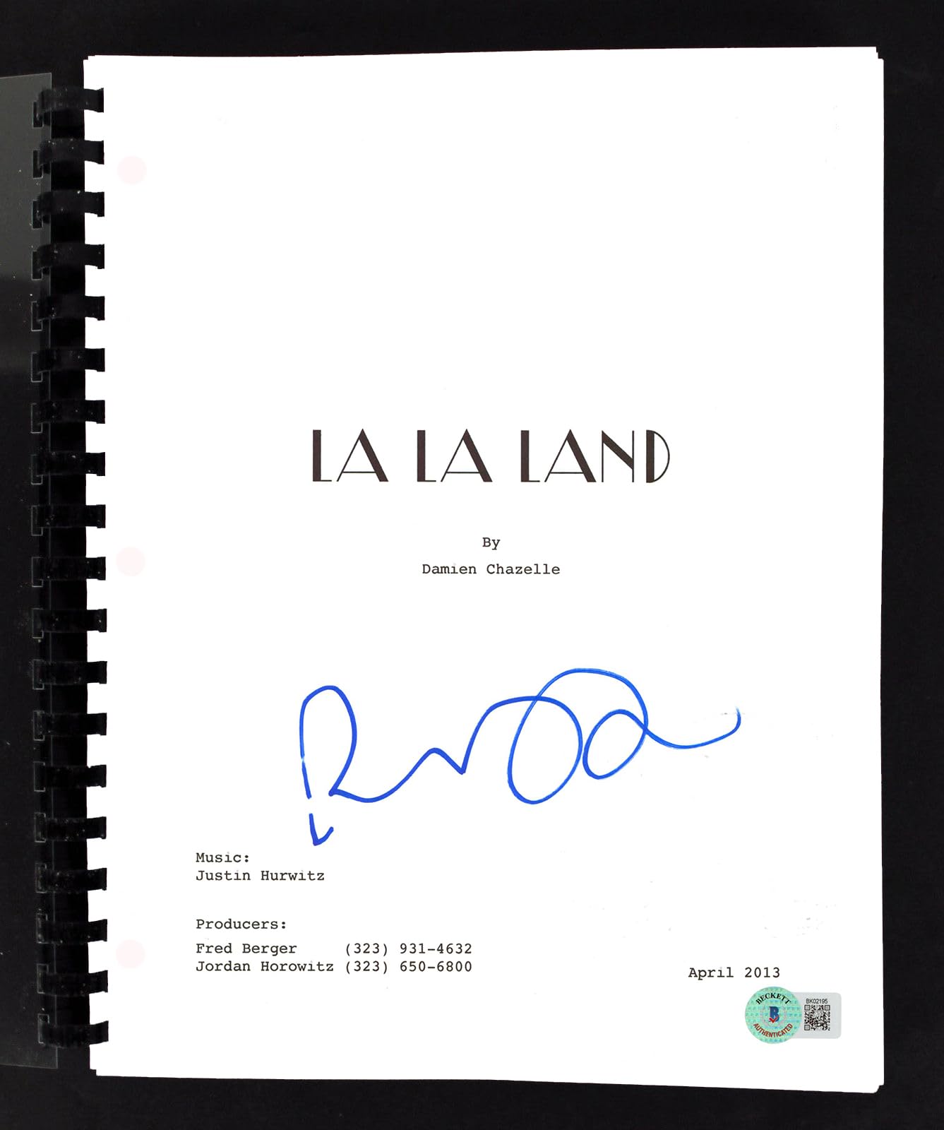 Rosemarie DeWitt La La Land Authentic Signed Movie Script BAS #BK02195