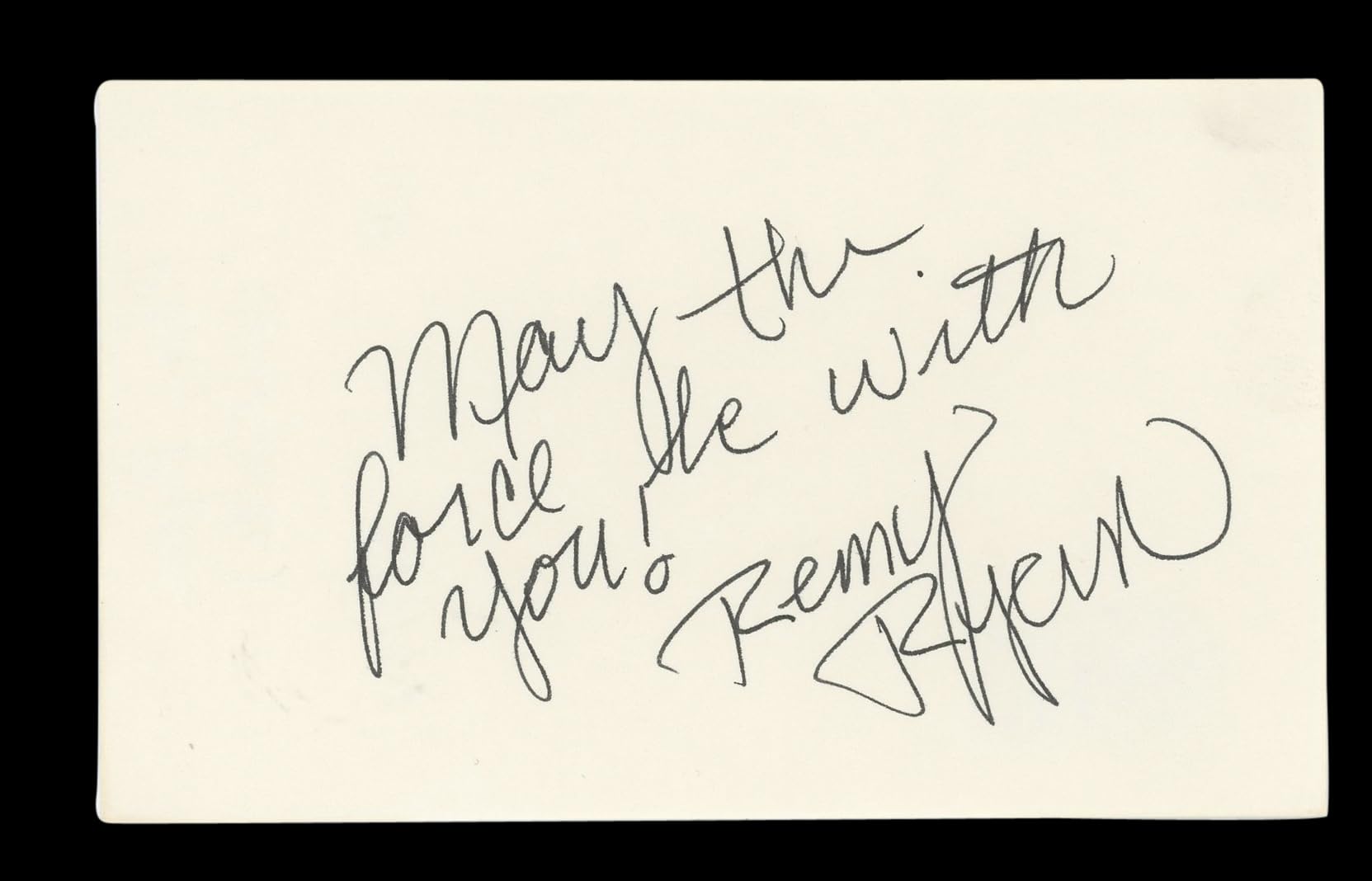 Remy Ryan RoboCop 3 "the force be with you!" Signed 3x5 Index Card BAS #AD70230