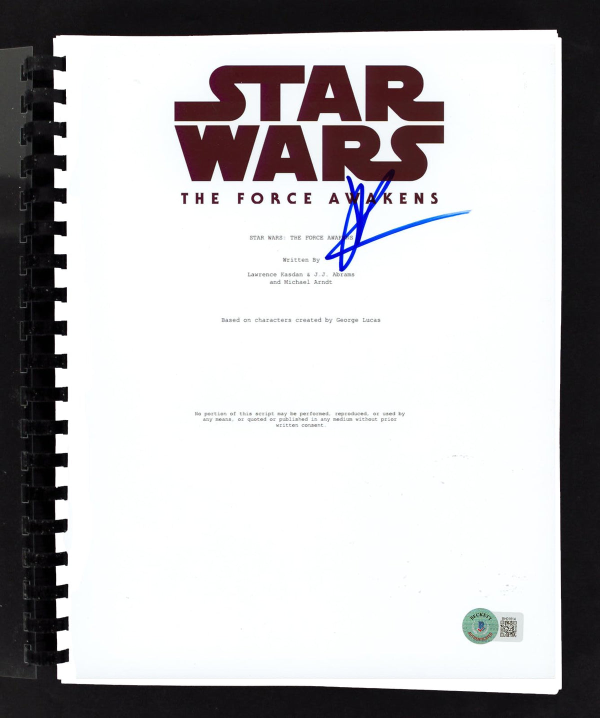 J.J. Abrams Star Wars The Force Awakens Signed Movie Script BAS #BH01614