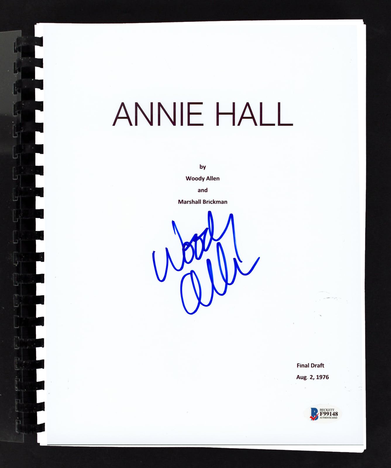 Woody Allen Annie Hall Authentic Signed Movie Script Autographed BAS #F99148