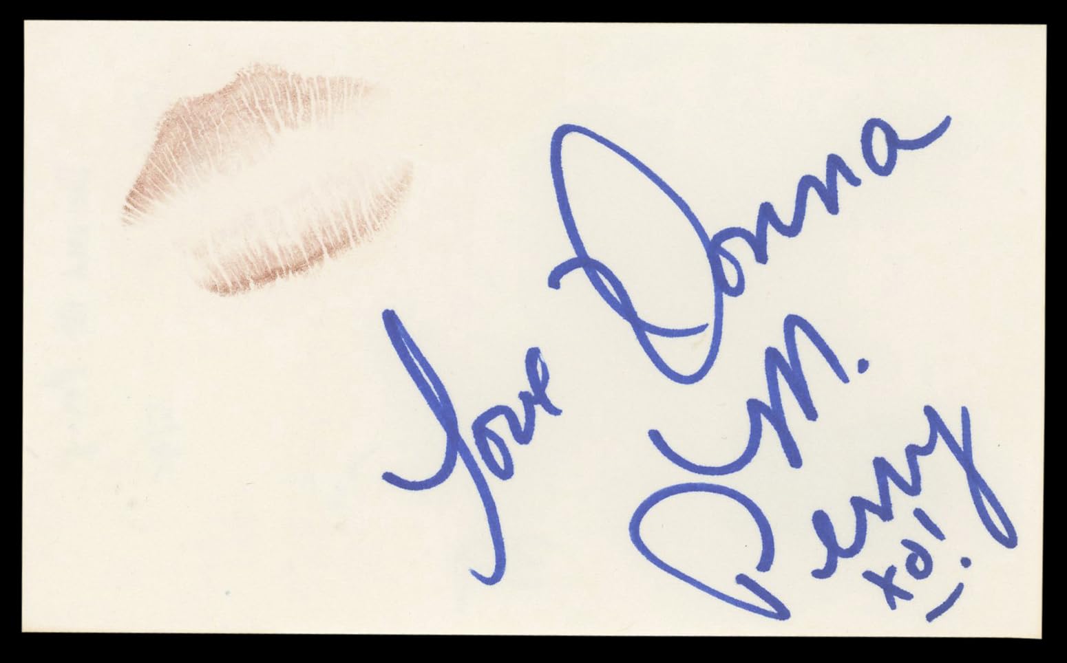 Donna M. Perry Playboy "Love, XO!" Authentic Signed 3x5 Index Card BAS #BL98639