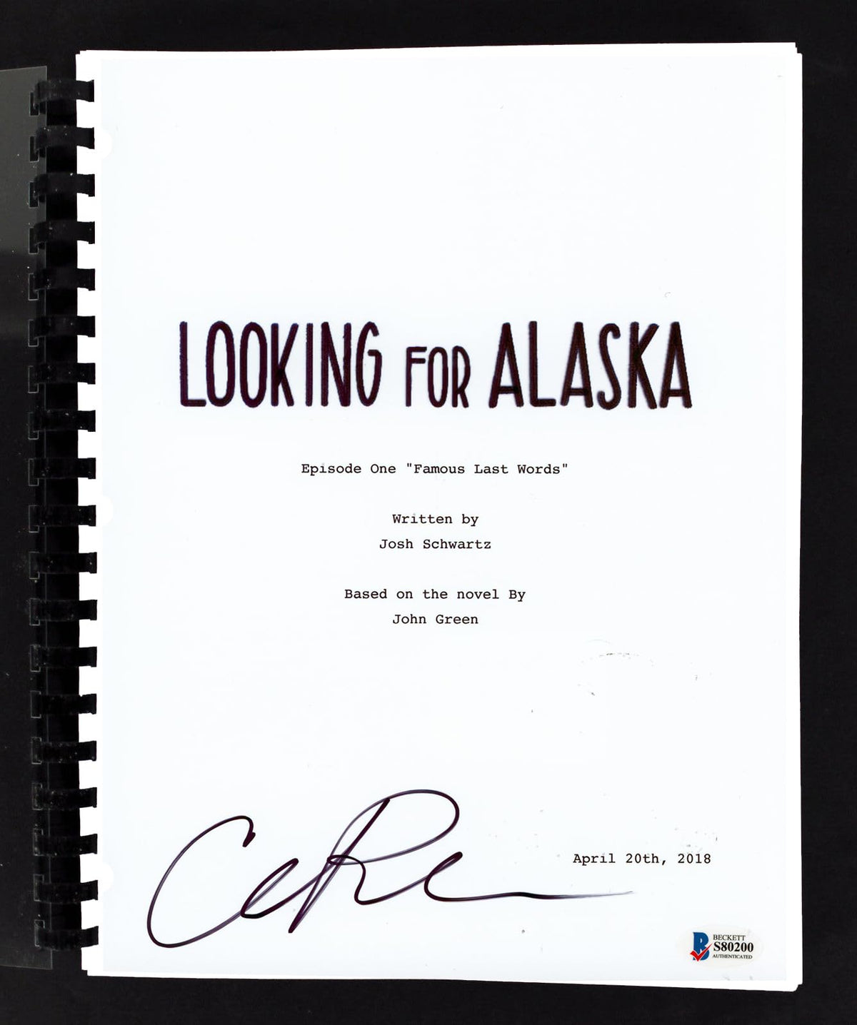 Charlie Plummer Signed Looking For Alaska Episode One Tv Script BAS #S80200