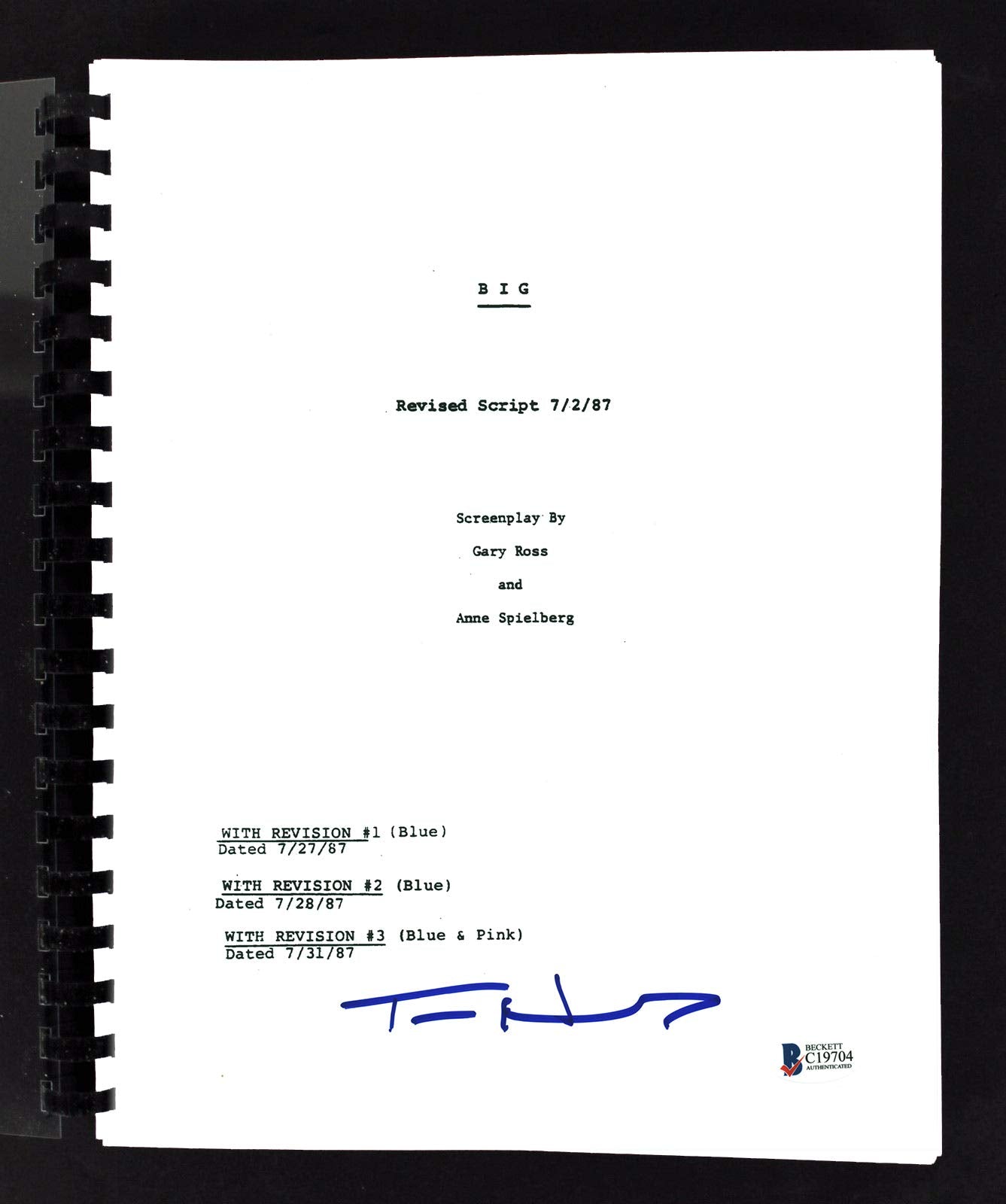 Tom Hanks Big Authentic Signed Replica Movie Script Autographed BAS #C19704