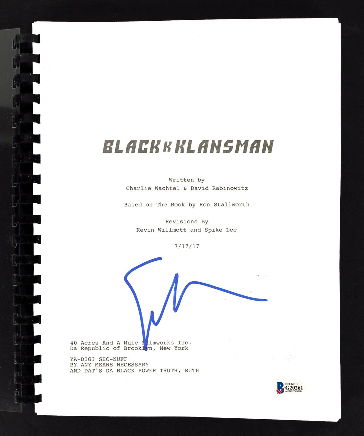 Spike Lee BlacKkKlansman Authentic Signed Movie Script Autographed BAS #G20261