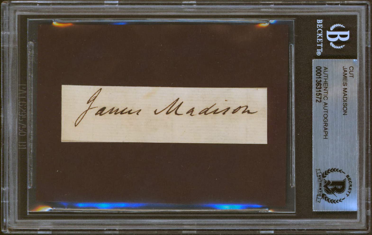 James Madison Authentic Signed .75x2.9 Cut Signature Autographed BAS Slabbed