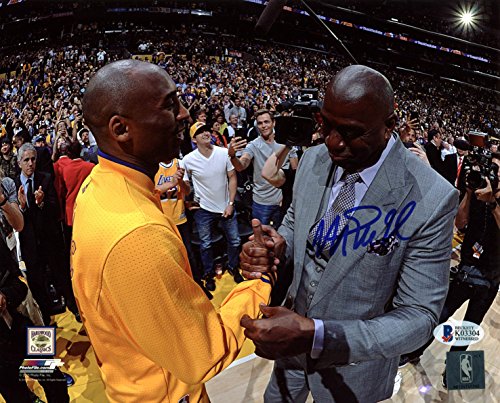 Lakers Magic Johnson Signed 8x10 Photo w/ Kobe Final Game BAS Witnessed 9