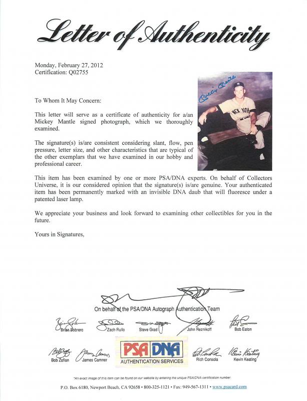 Yankees Mickey Mantle Signed Authentic 8X10 Photo Autographed PSA/DNA #Q02755