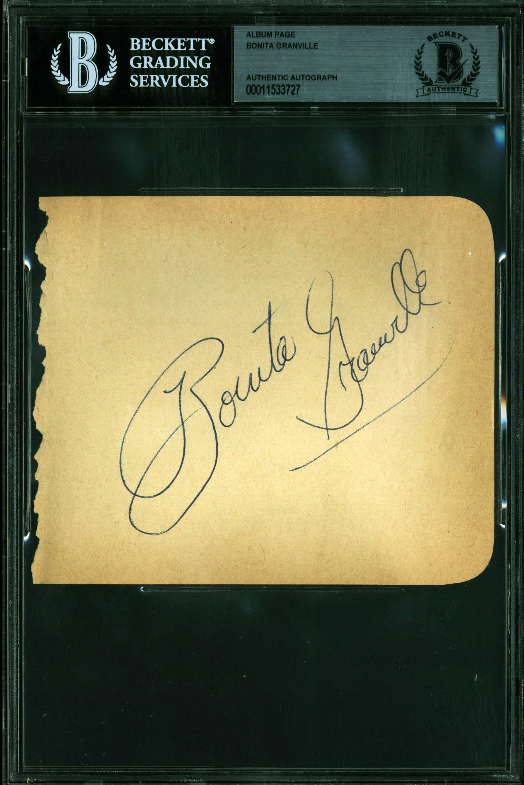 Bonita Granville These Three Authentic Signed 4.5x5.25 Album Page BAS Slabbed