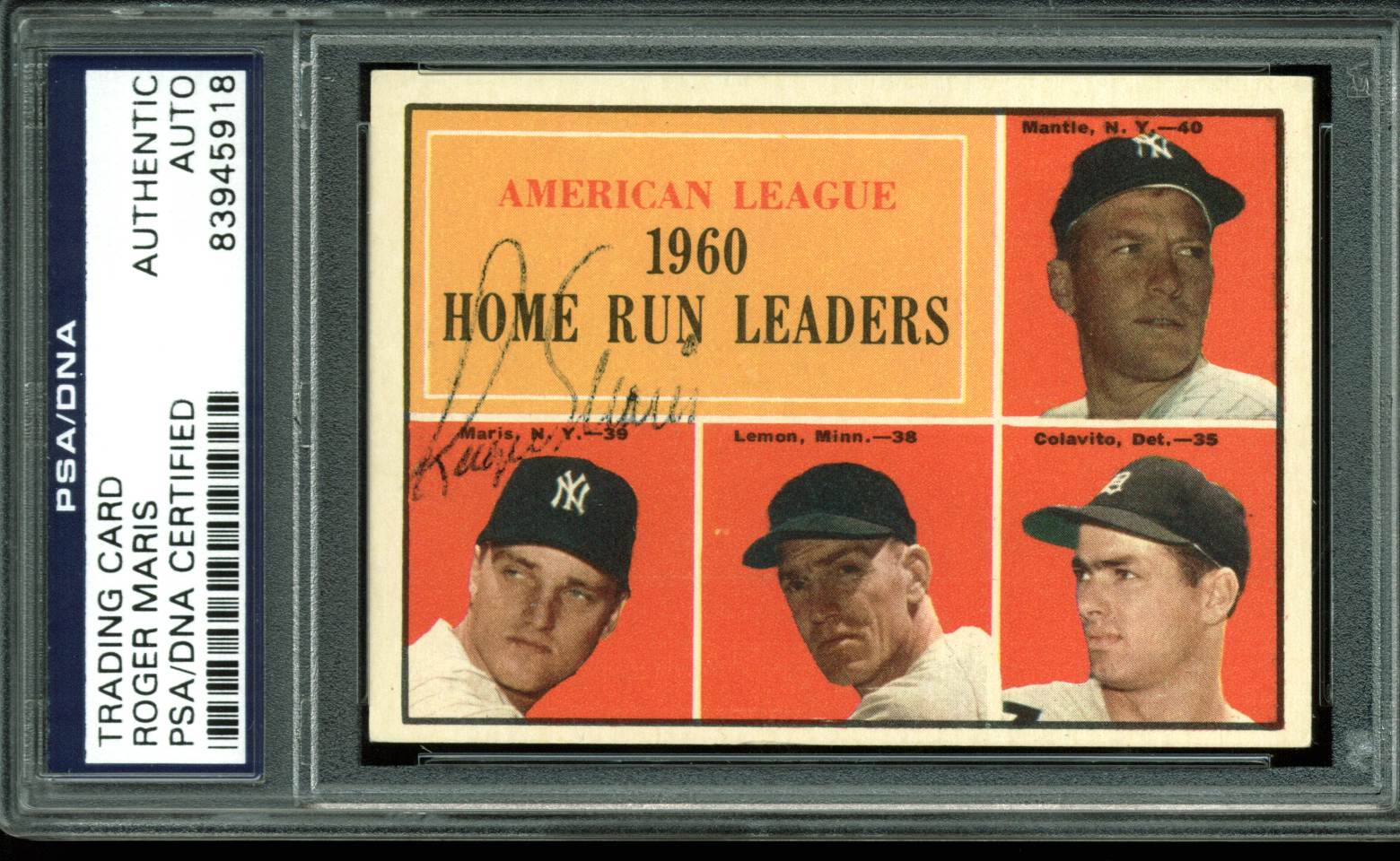 Yankees Roger Maris Authentic Signed Card 1961 Topps #44 PSA/DNA Slabbed