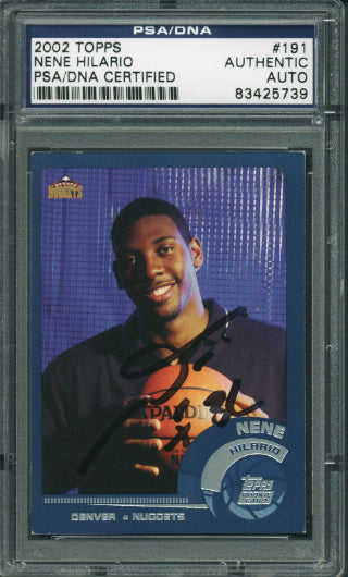 Nuggets Nene Hilario Authentic Signed Card 2002 Topps Rookie PSA/DNA Slabbed