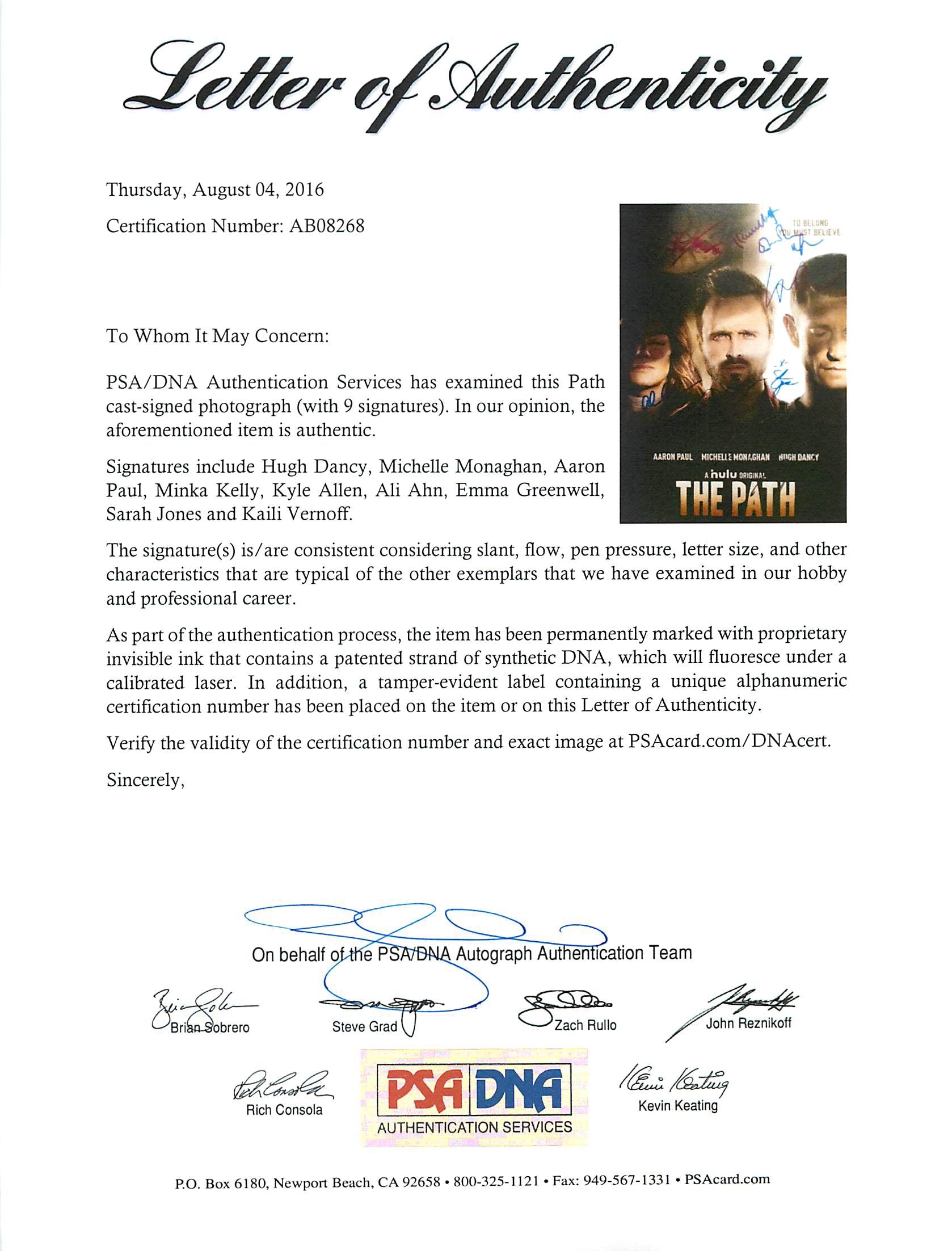 The Path (9) Monaghan, Paul, Kelly, Signed 12x18 Movie Poster PSA/DNA #AB08268