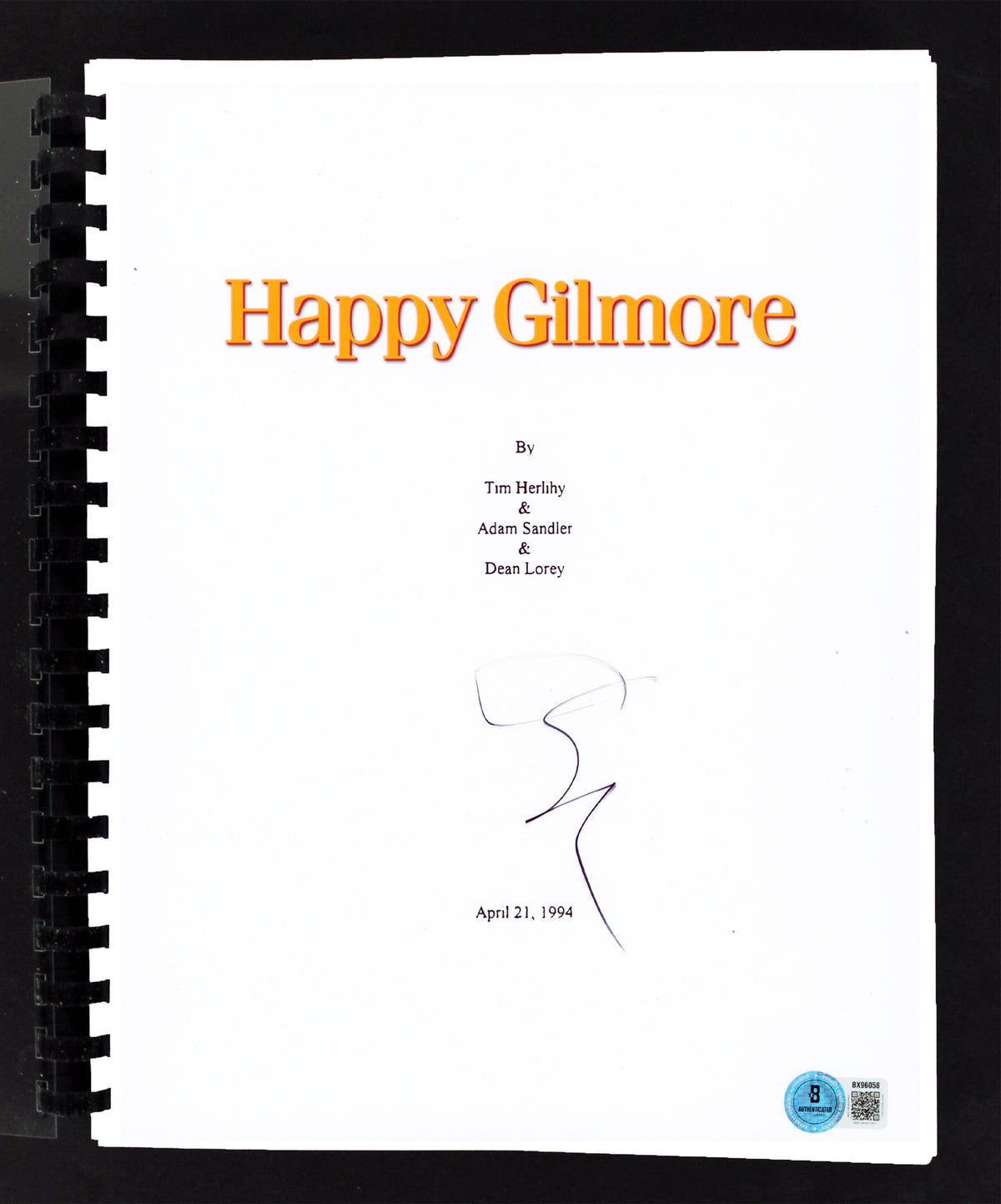 Adam Sandler Happy Gilmore Authentic Signed Movie Script BAS #BX96058