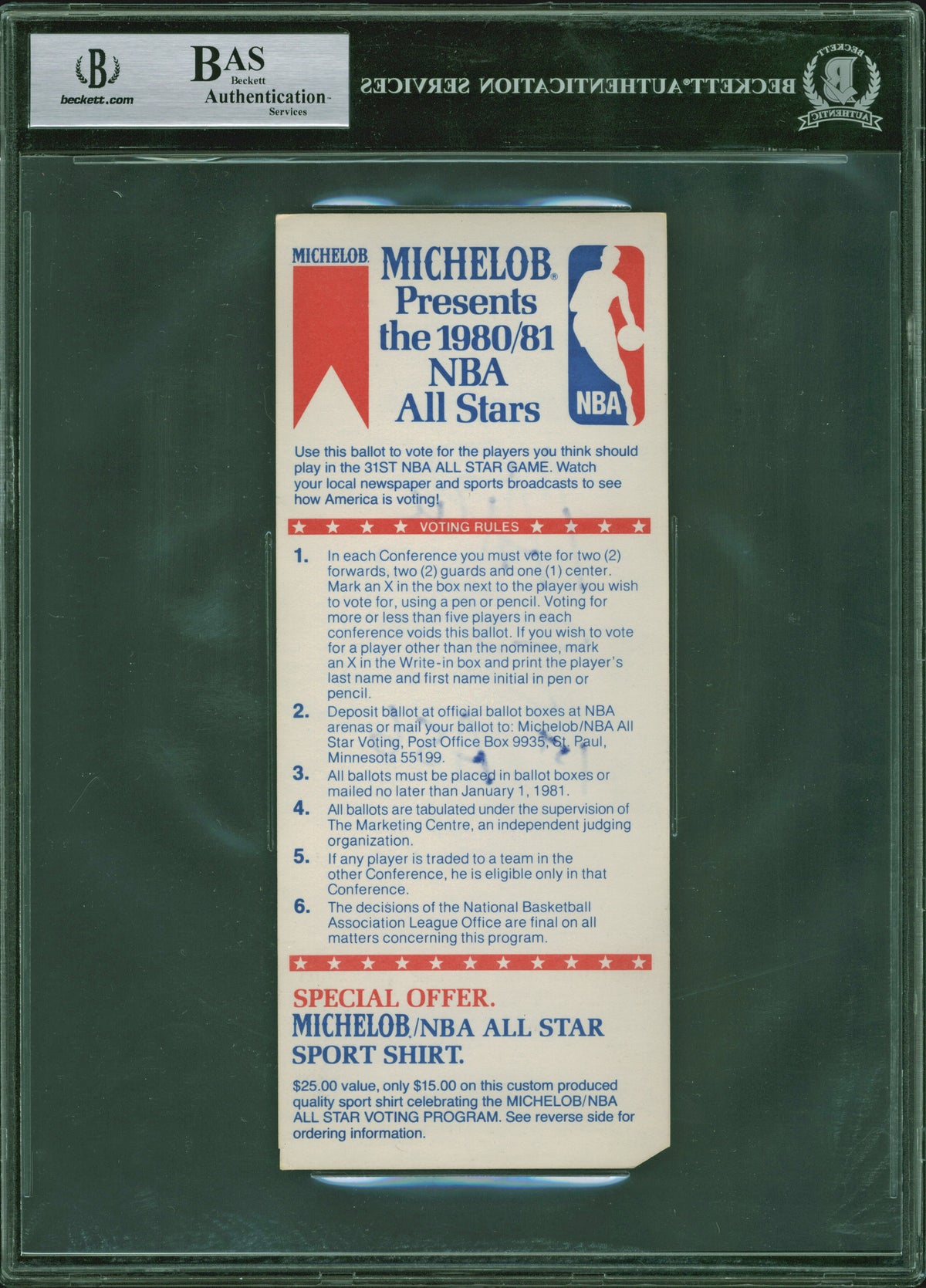 Lakers Magic Johnson "1st ASG" Signed 1980 NBA All Star Game Ballot BAS Slab 3