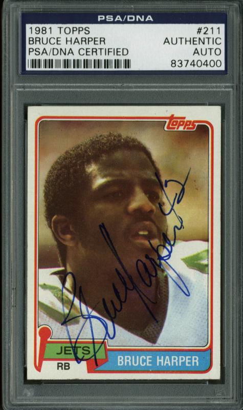 Jets Bruce Harper Authentic Signed Card 1981 Topps #211 PSA/DNA Slabbed