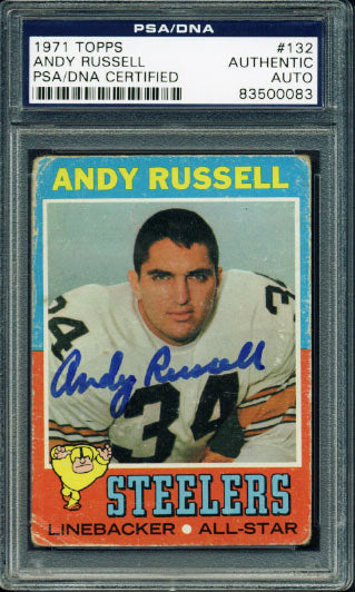 Steelers Andy Russell Authentic Signed Card 1971 Topps #132 PSA/DNA Slabbed