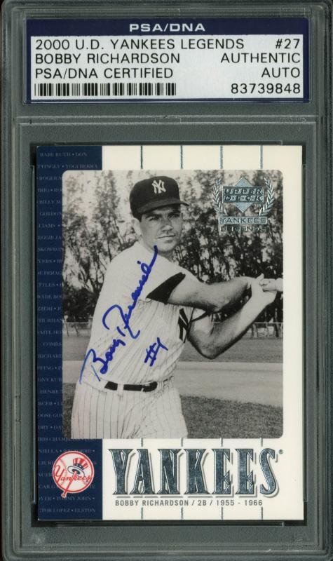 Yankees Bobby Richardson Signed Card 2000 Ud Yankees Legends #27 PSA/DNA Slabbed