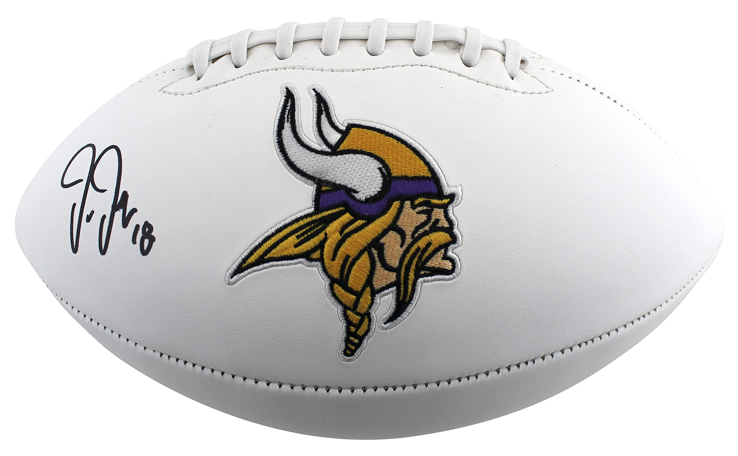 Vikings Justin Jefferson Authentic Signed White Panel Logo Football BAS Witness