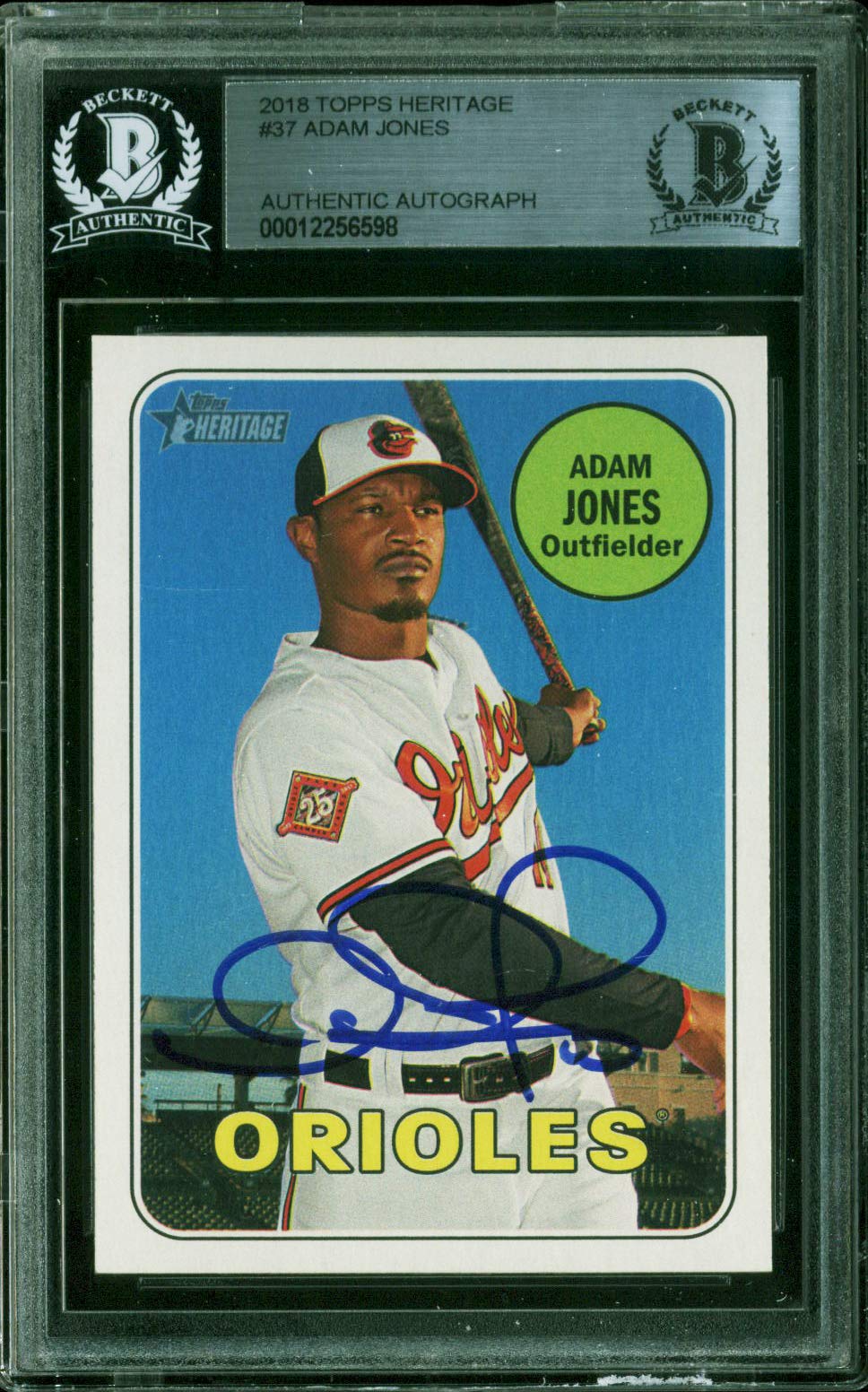 Orioles Adam Jones Authentic Signed 2018 Topps Heritage #37 Card BAS Slabbed