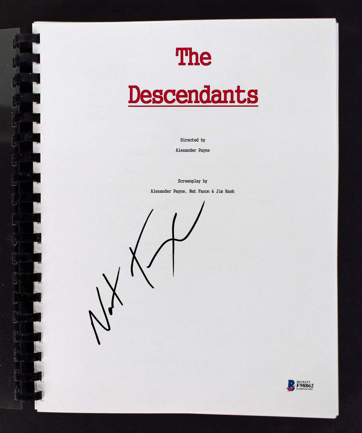 Nat Faxon Authentic Signed The Descendants Movie Script Autographed BAS #F98862