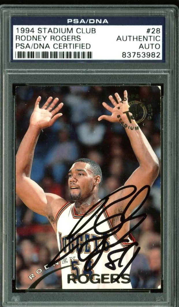Nuggets Rodney Rogers Authentic Signed Card 1994 Stadium Club #28 PSA Slabbed
