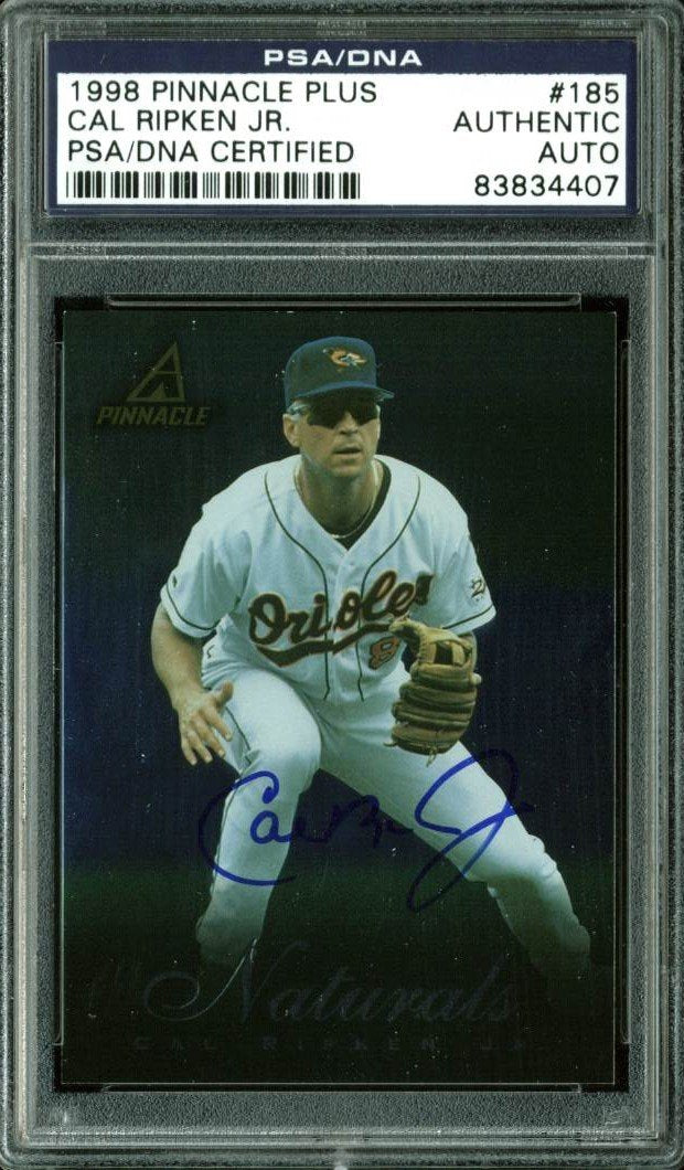 Orioles Cal Ripken Jr. Authentic Signed Card 1998 Pinnacle Plus #185 PSA Slabbed