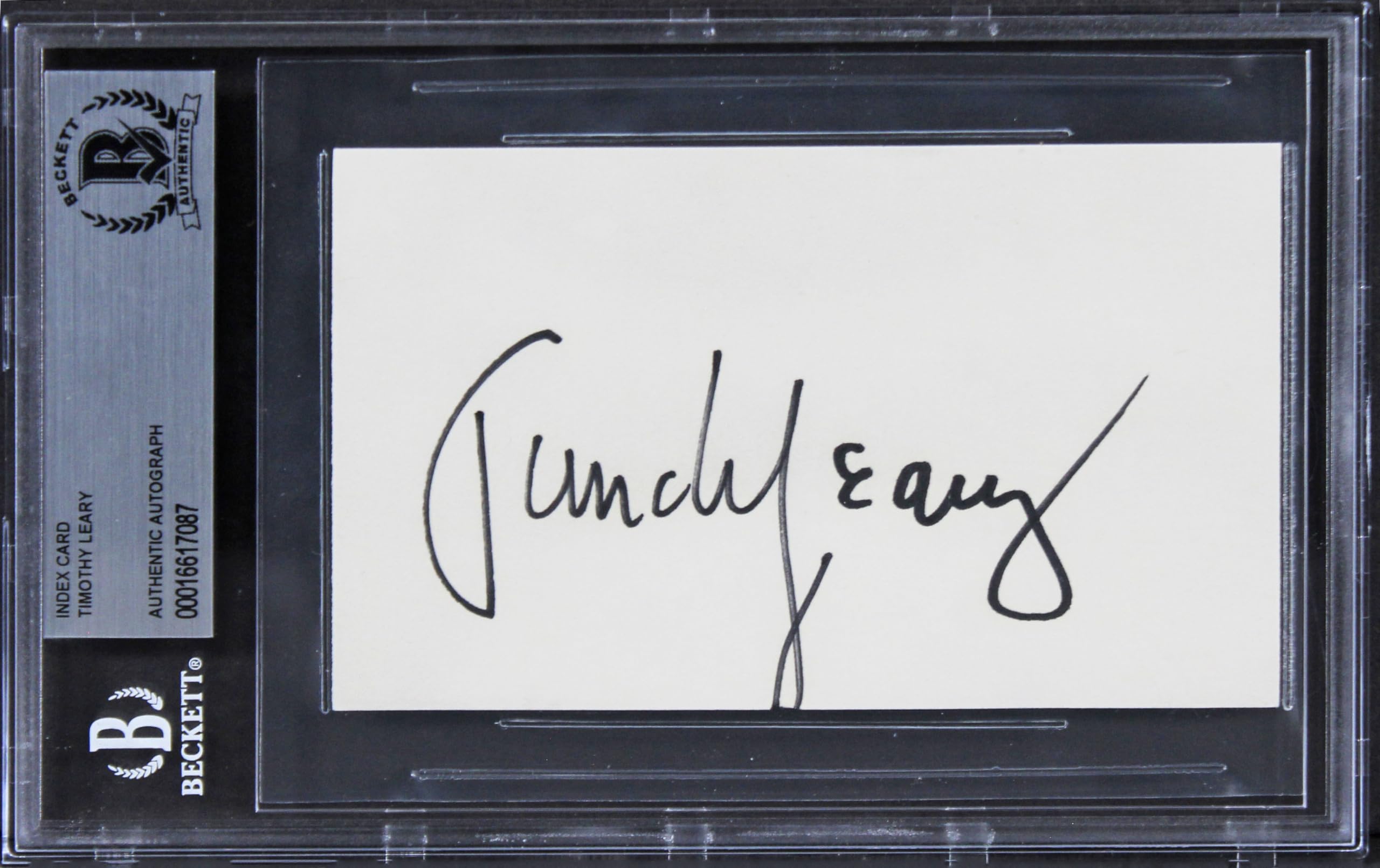 Timothy Leary Psychologist Authentic Signed 3x5 Index Card BAS Slabbed