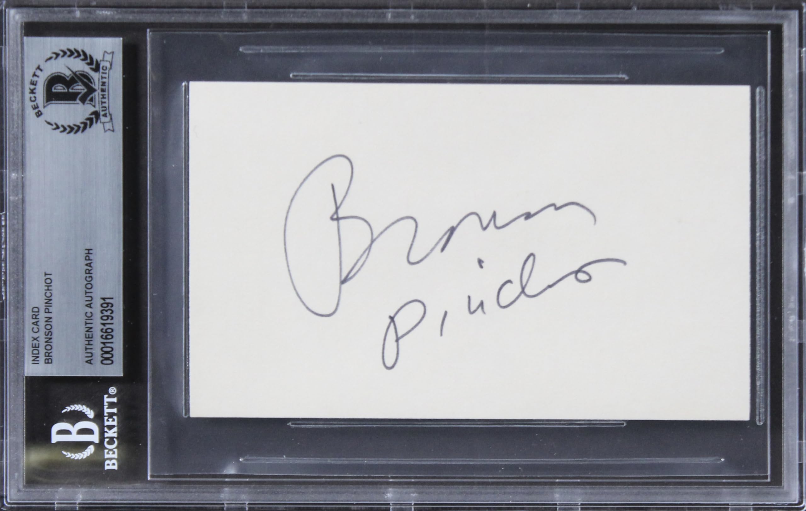 Bronson Pinchot Perfect Strangers Authentic Signed 3x5 Index Card BAS Slabbed