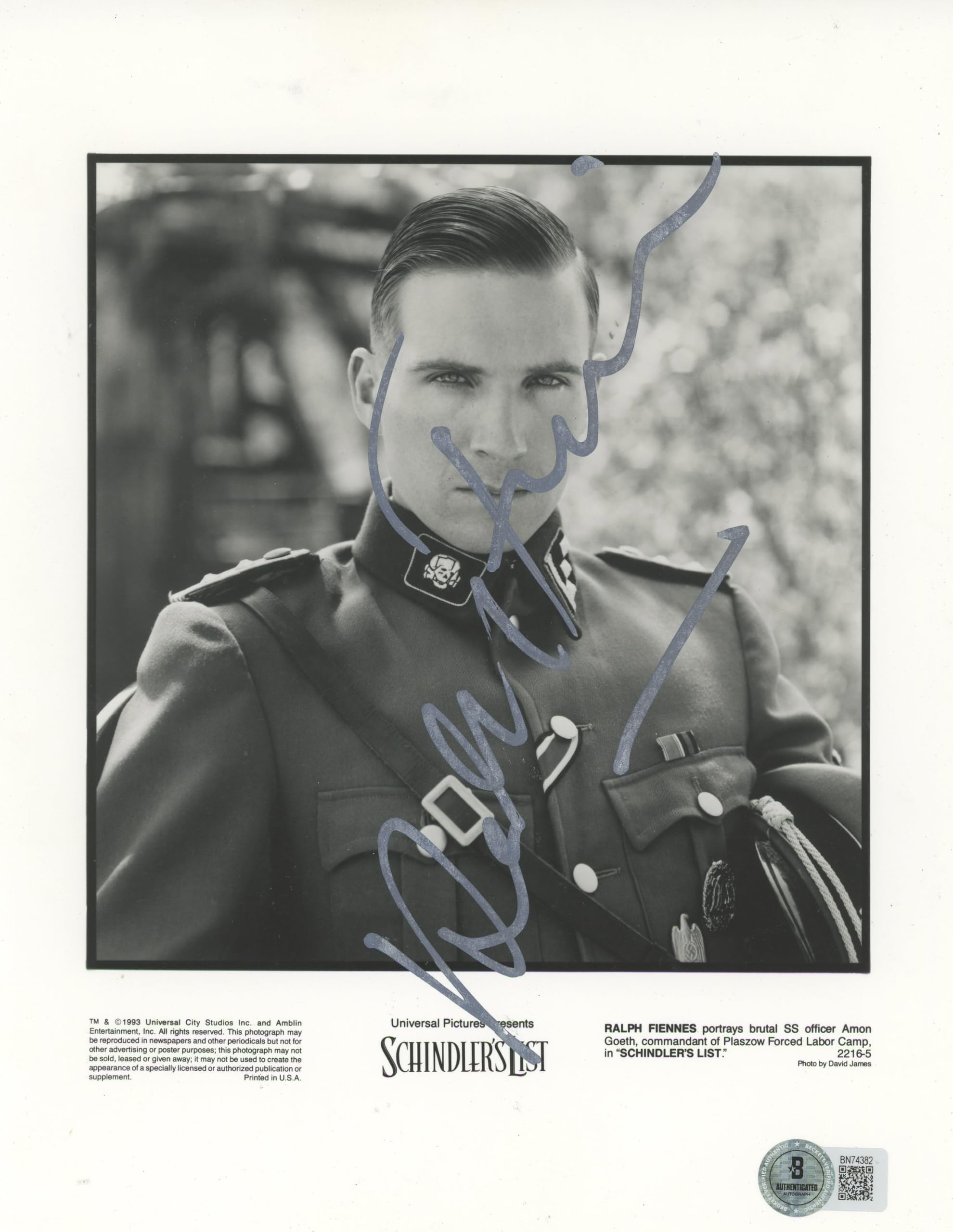 Ralph Fiennes Schindler's List Authentic Signed 8x10 Photo BAS #BN74382