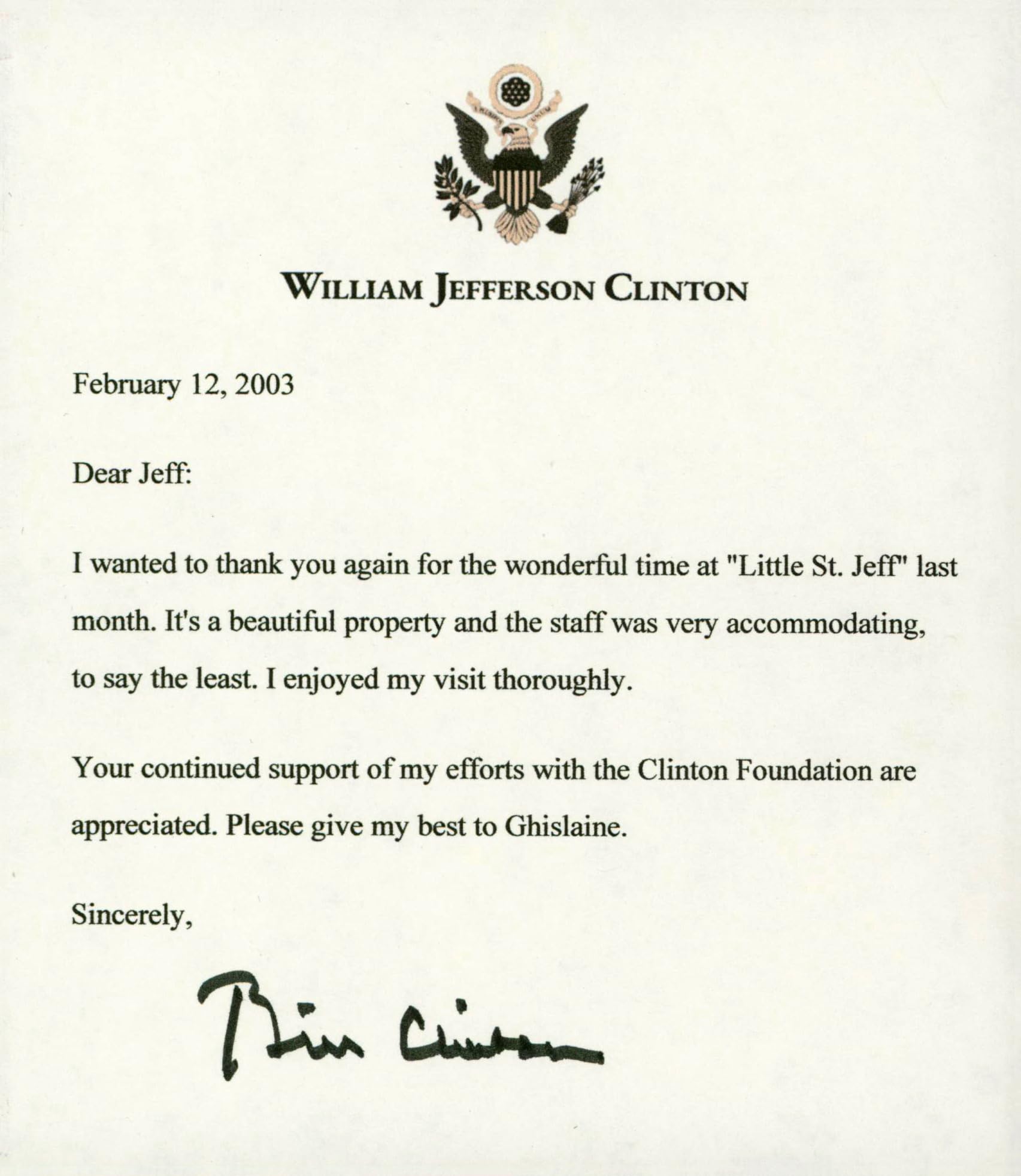 Bill Clinton Authentic Signed 5.5x6.5 Letter Auto Graded Gem 10! BAS #AA03543