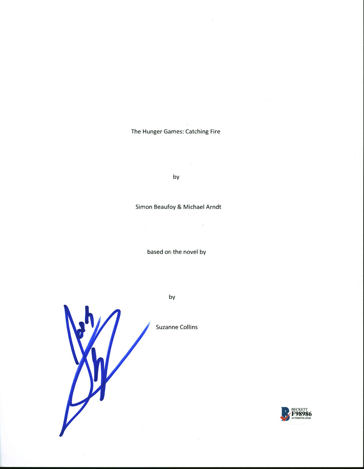 Josh Hutcherson Hunger Games Catching Fire Signed Movie Script Cover BAS #F98986