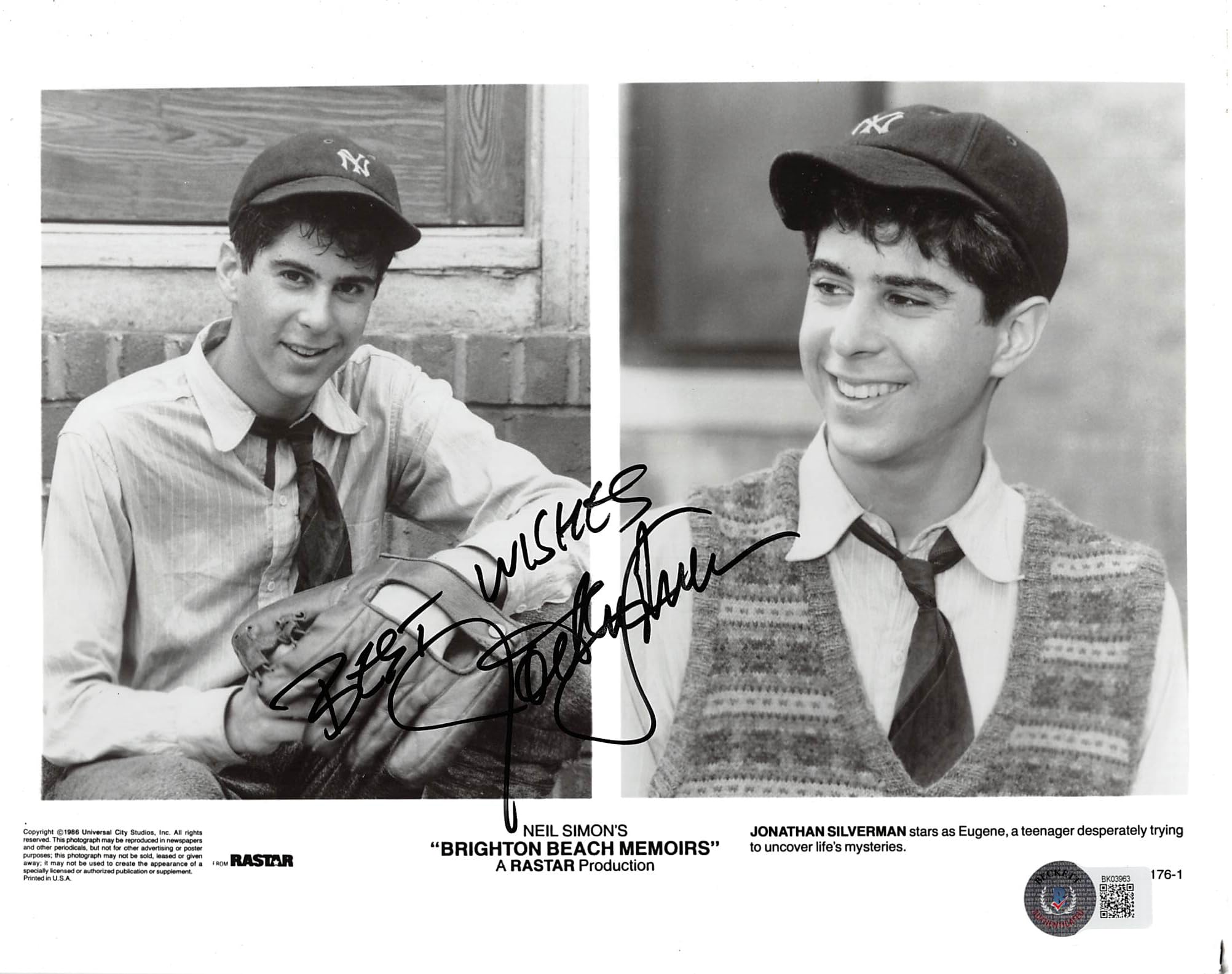 Jonathan Silverman Brighton Beach Memoirs Signed 8x10 Photo BAS #BK03963