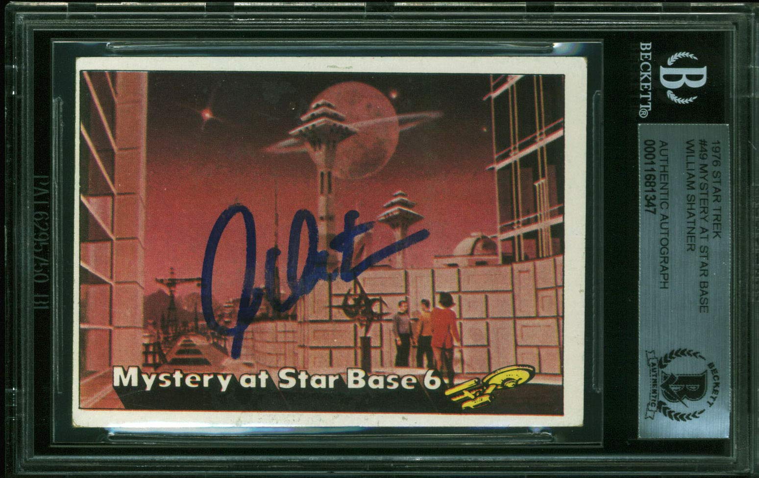 William Shatner Signed 1976 Star Trek #49 Mystery At Star Base Card BAS Slabbed
