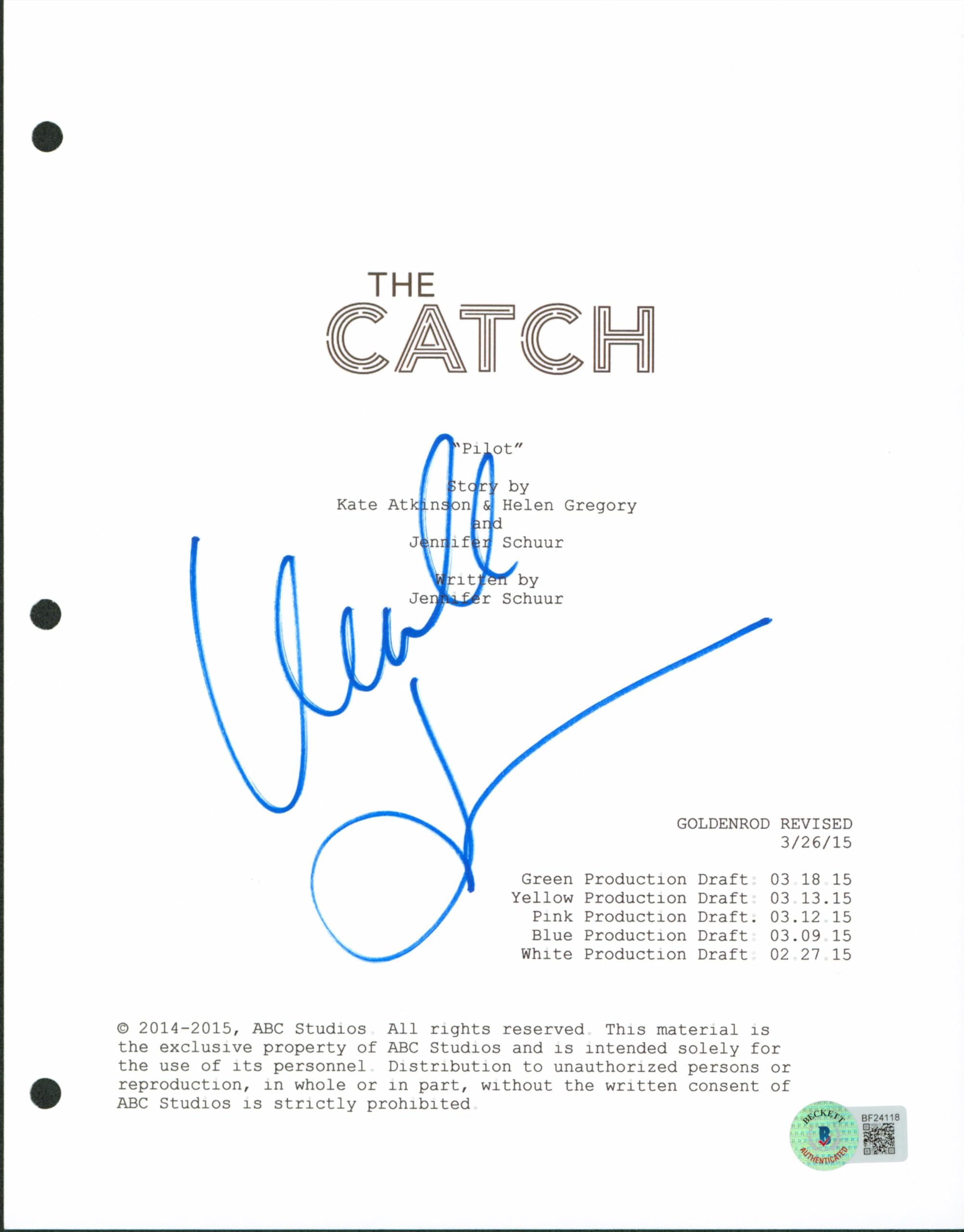 Mireille Enos Authentic Signed 8.5x11 The Catch Script Cover BAS #BF24118
