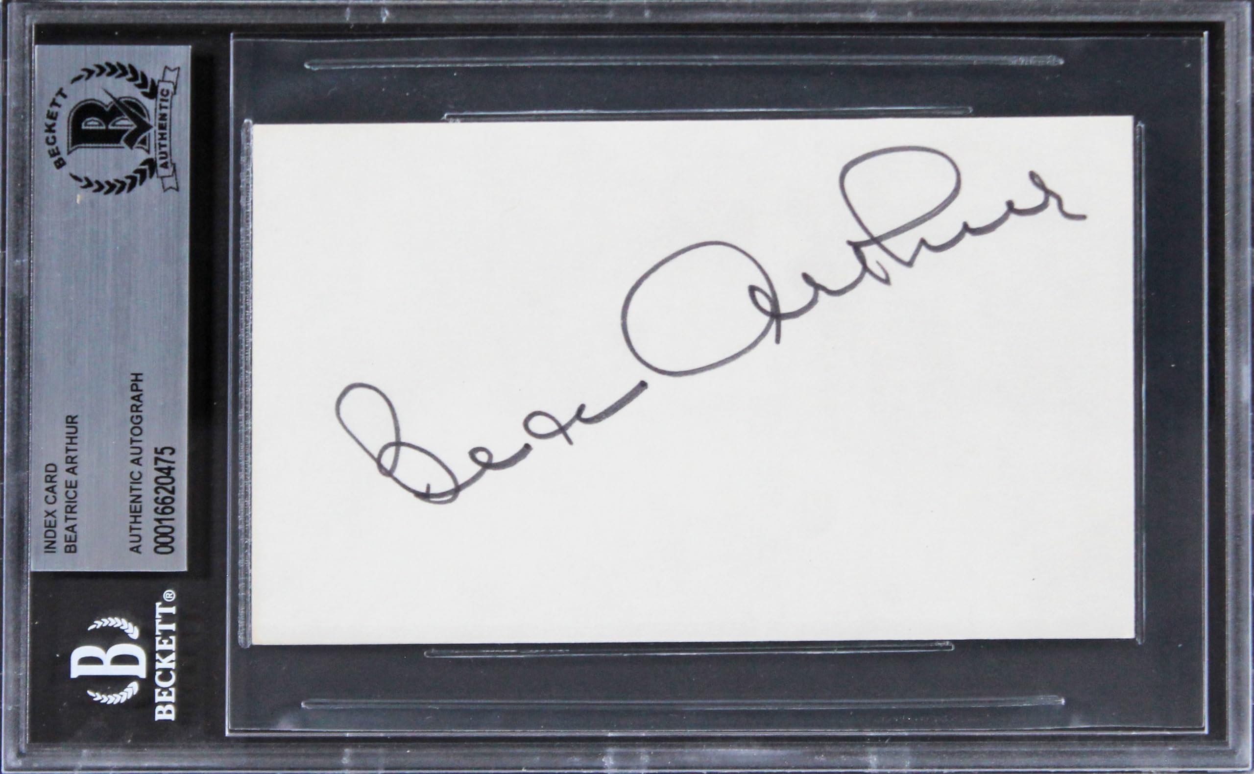 Beatrice Arthur The Golden Girls Authentic Signed 3x5 Index Card BAS Slabbed