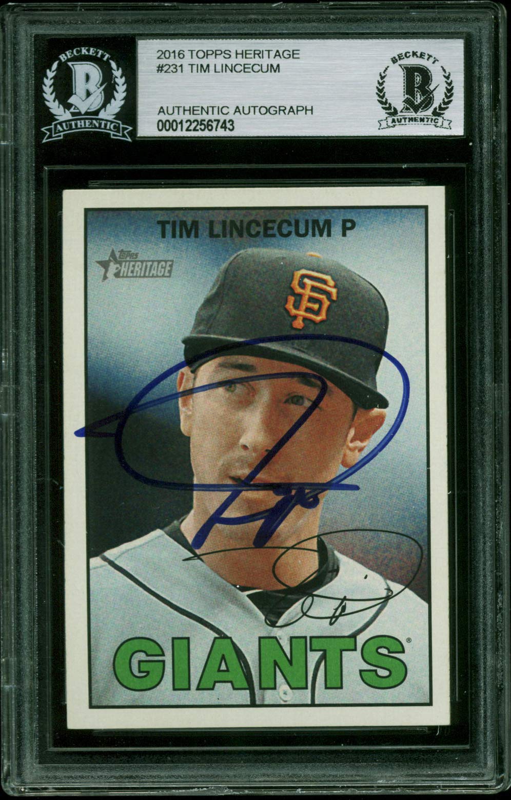 Giants Tim Lincecum Authentic Signed 2016 Topps Heritage #231 Card BAS Slabbed