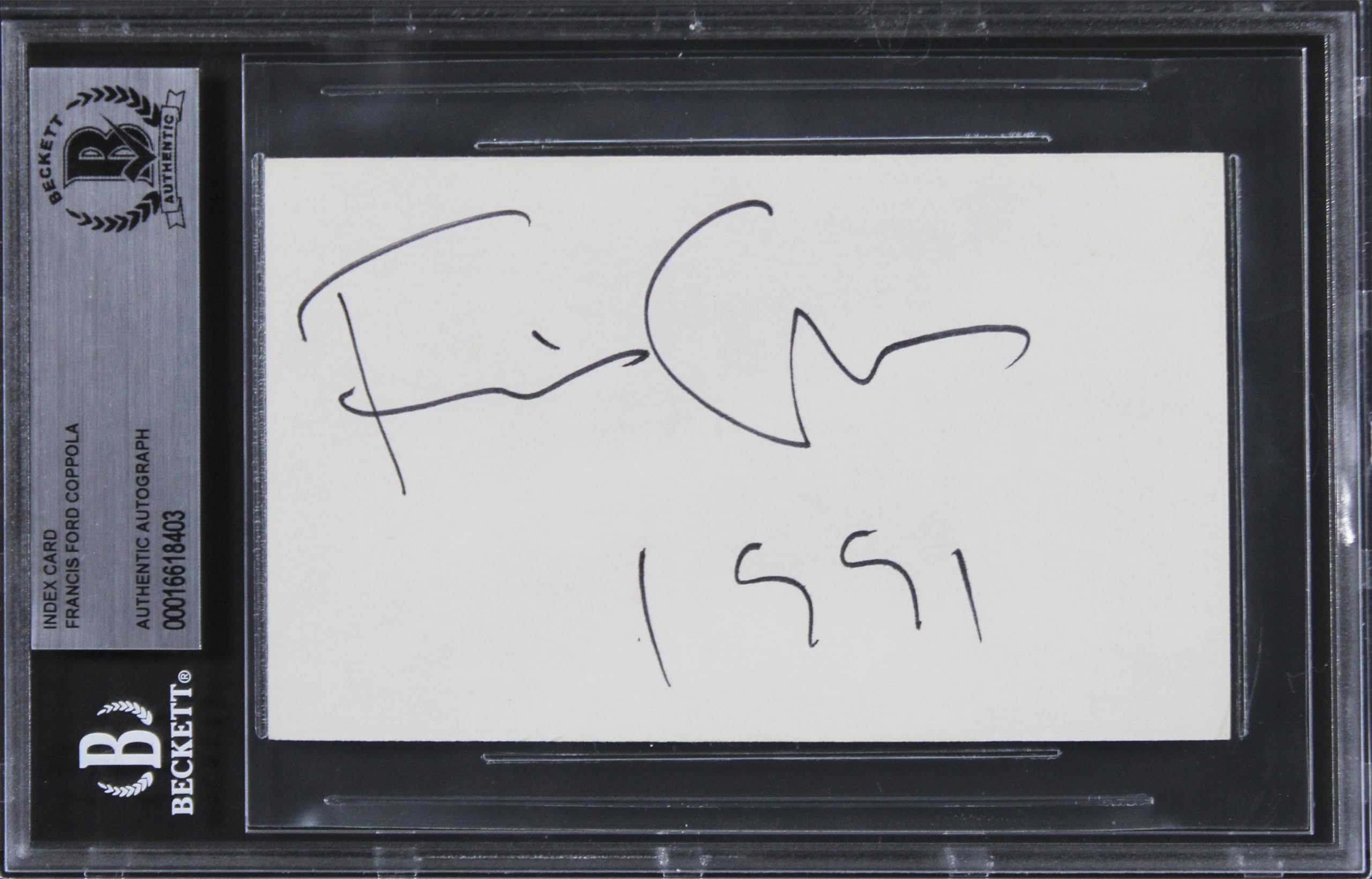 Francis Ford Coppola The Godfather "1991" Signed 3x5 Index Card BAS Slabbed
