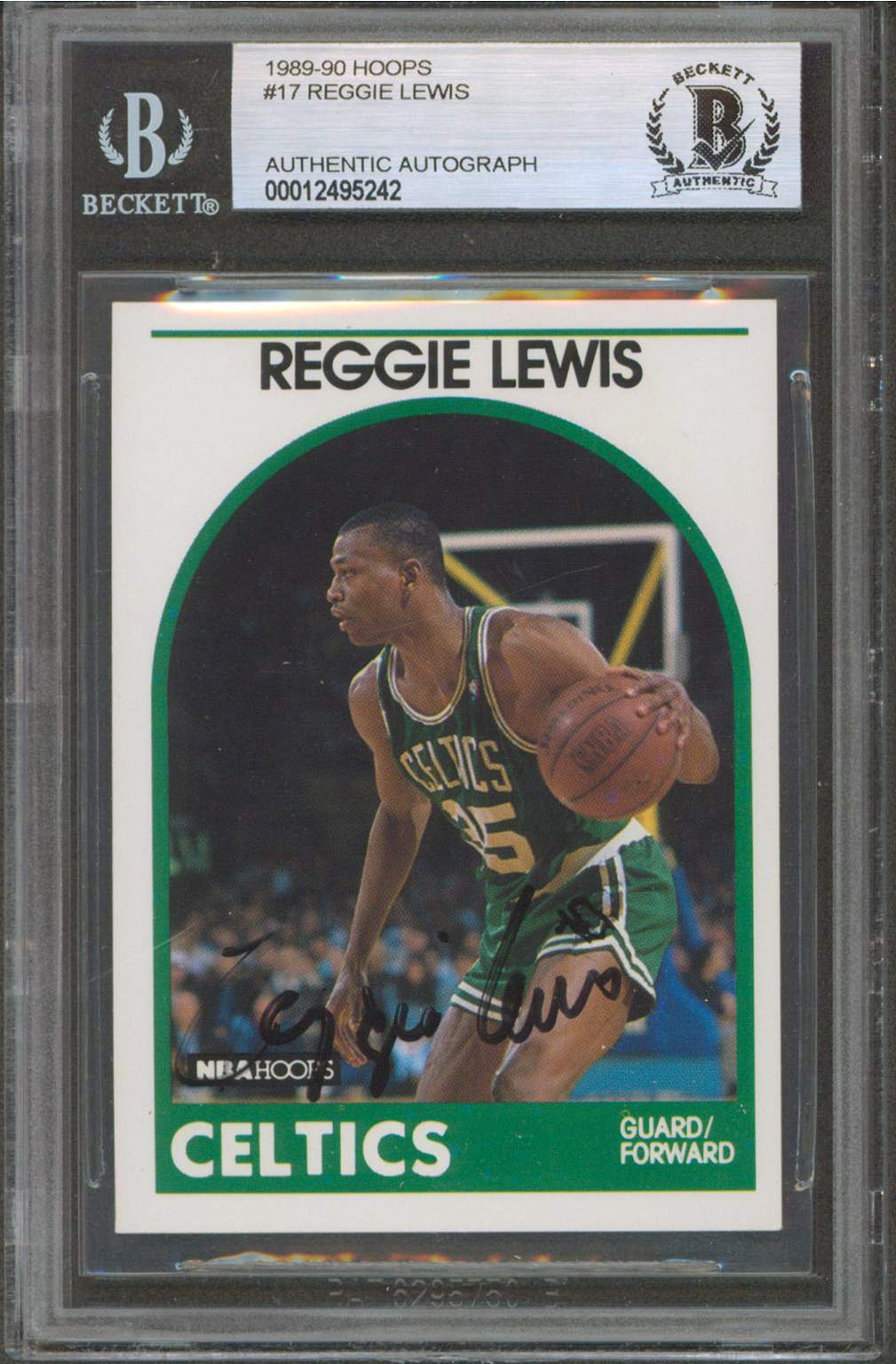 Celtics Reggie Lewis Authentic Signed 1989 Hoops #17 Card BAS Slabbed
