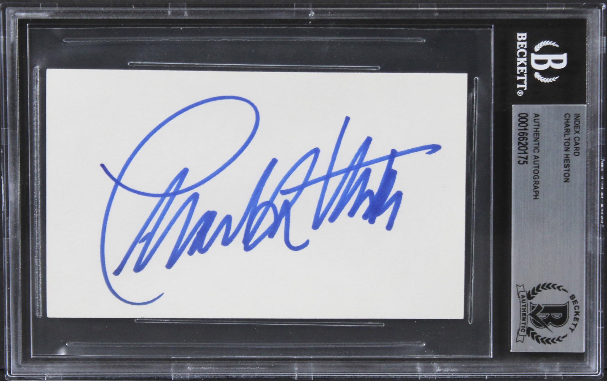Charlton Heston The Ten Commandments Authentic Signed 3x5 Index Card BAS Slab 2