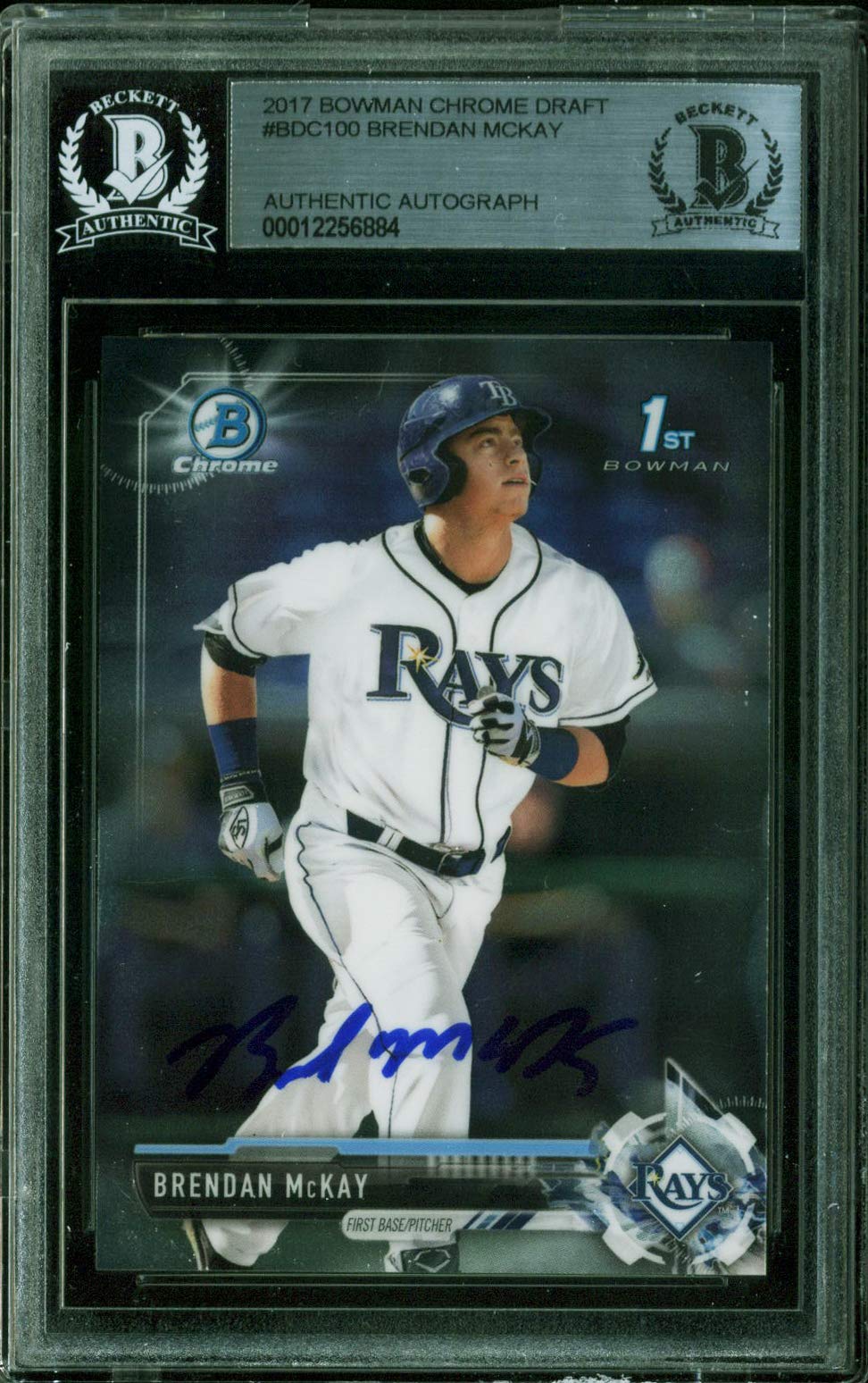 Rays Brendan McKay Signed 2017 Bowman Chrome Draft #BDC100 Card BAS Slabbed