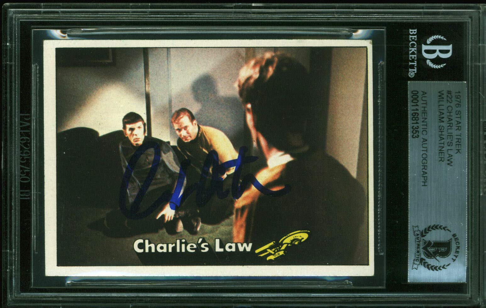 William Shatner Signed 1976 Star Trek #22 Charlie's Law Auto Card BAS Slabbed