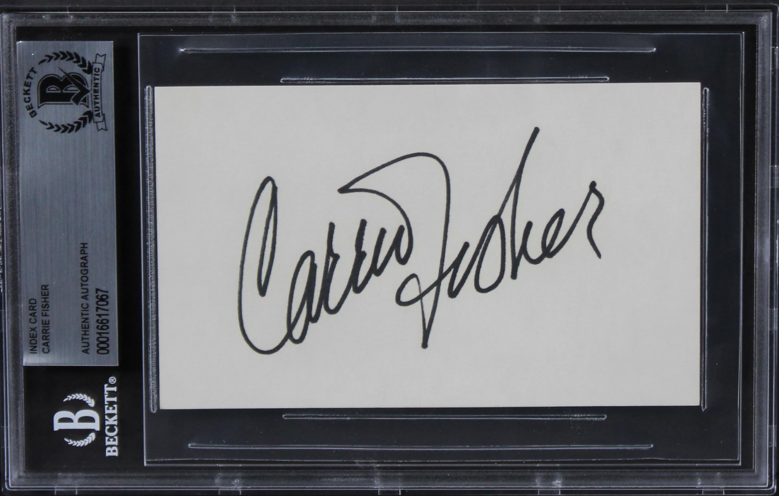 Carrie Fisher Star Wars Authentic Signed 3x5 Index Card Autographed BAS Slab 3