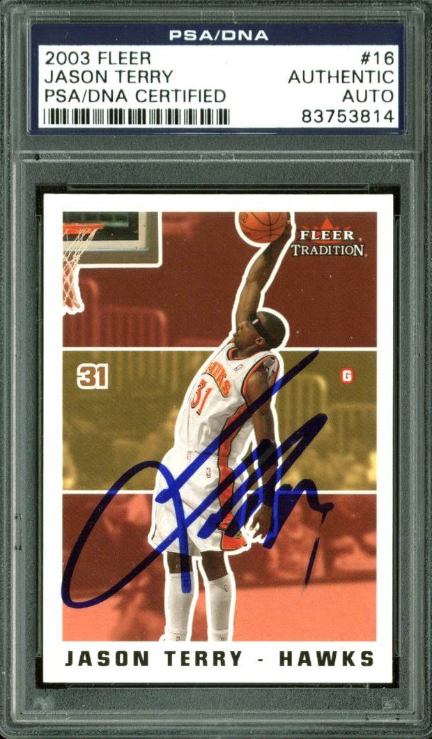 Hawks Jason Terry Authentic Signed Card 2003 Fleer #16 PSA/DNA Slabbed