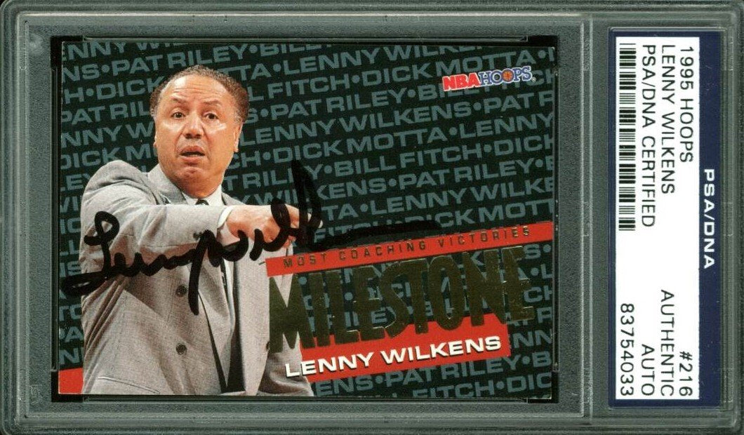 Hawks Lenny Wilkens Authentic Signed Card 1995 Hoops #216 PSA/DNA Slabbed