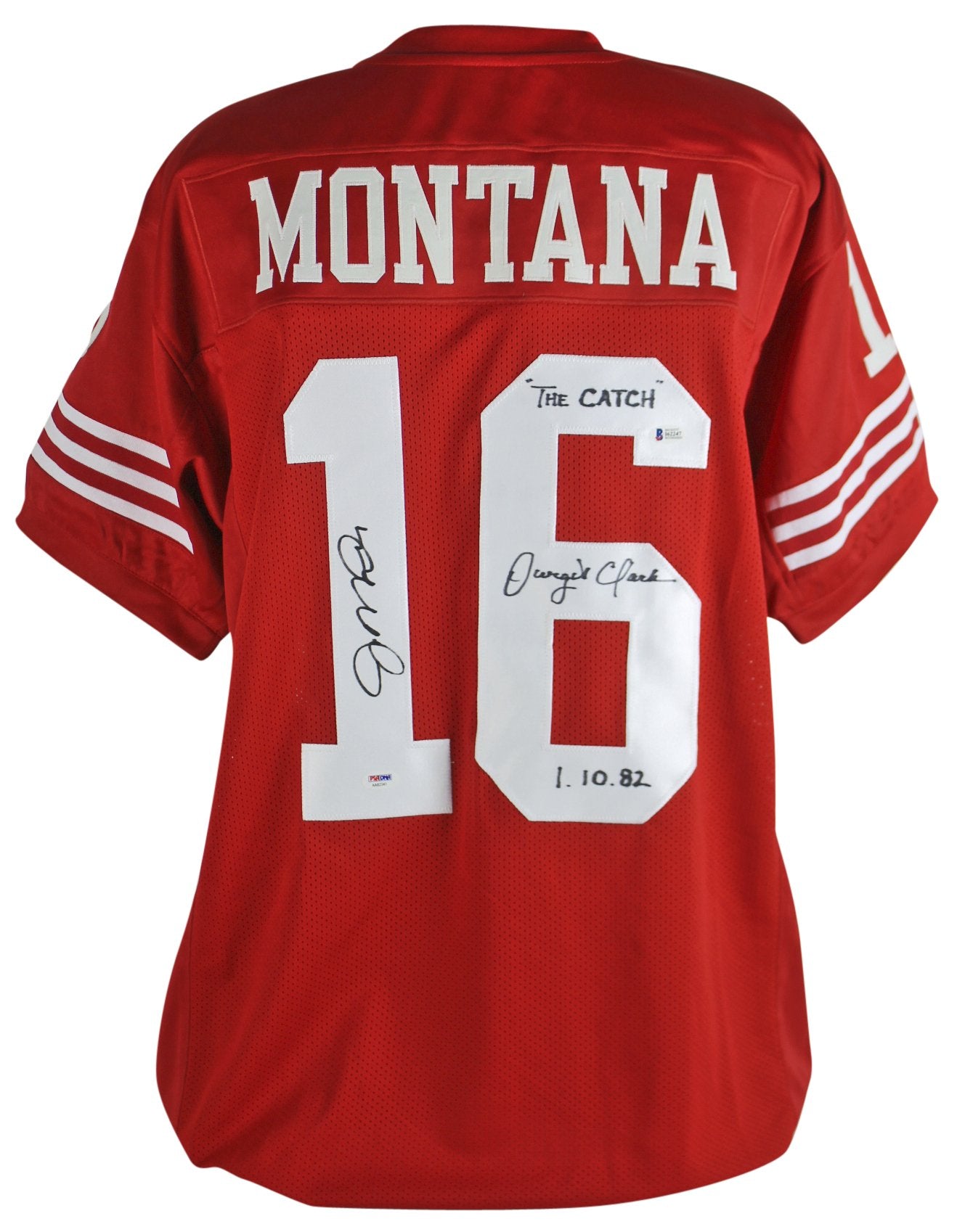 Joe Montana/Dwight Clark The Catch Signed Red Pro Style Jersey BAS Wit & PSA ITP