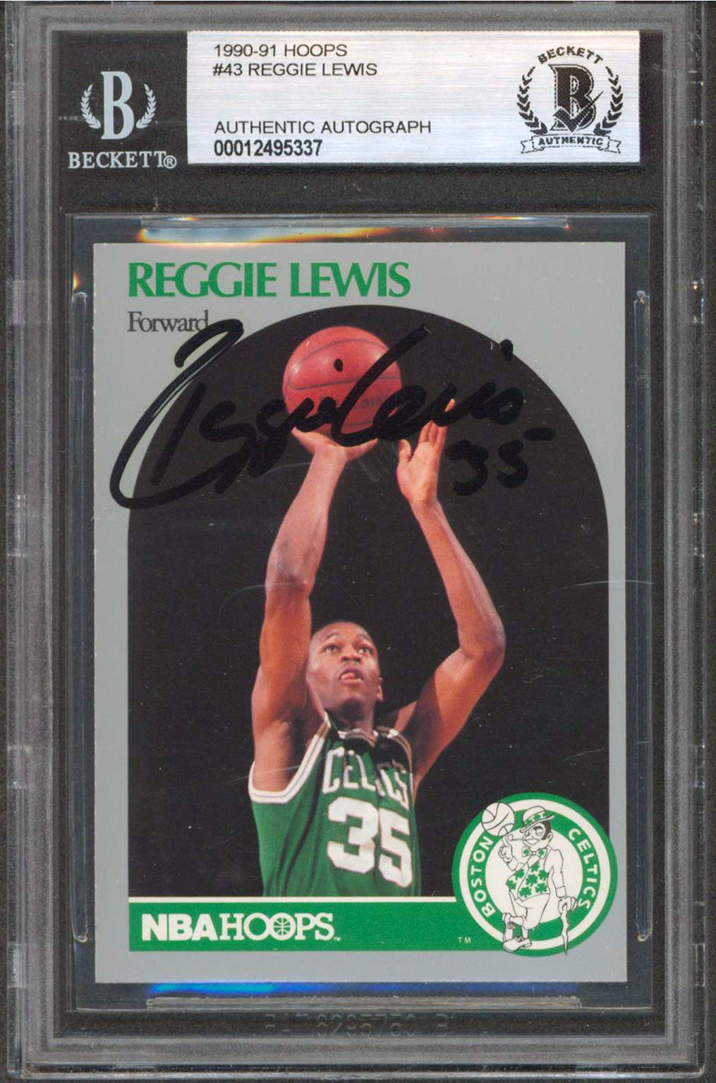 Celtics Reggie Lewis Authentic Signed 1990 Hoops #43 Card BAS Slabbed