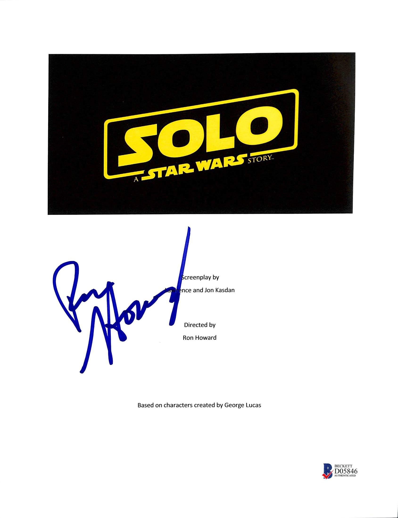 Ron Howard Authentic Signed Solo A Star Wars Story Movie Script Cover BAS D05846