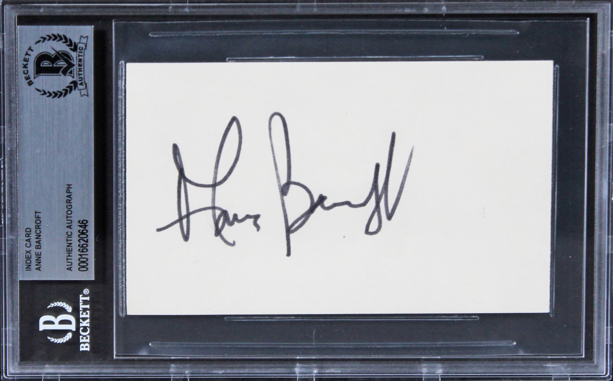 Anne Bancroft The Graduate Authentic Signed 3x5 Index Card BAS Slabbed