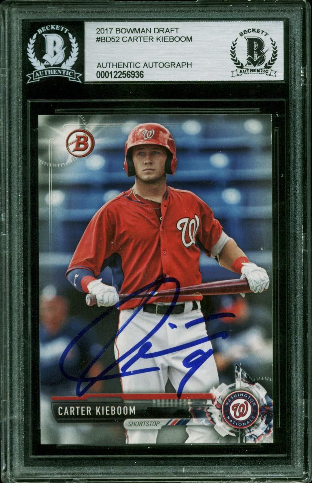 Nationals Carter Kieboom Signed 2017 Bowman Draft #BD52 Card BAS Slabbed