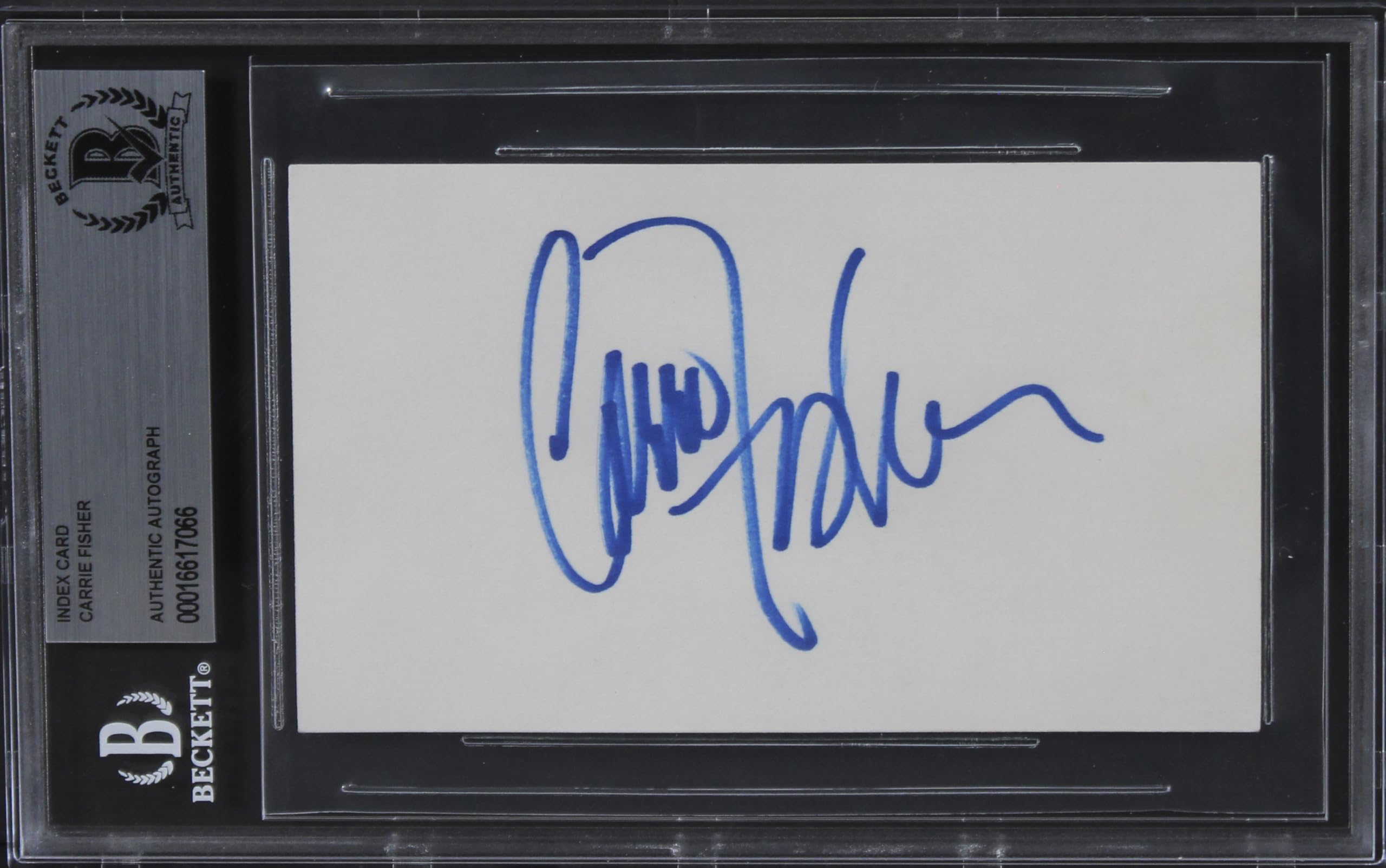 Carrie Fisher Star Wars Authentic Signed 3x5 Index Card Autographed BAS Slab 4